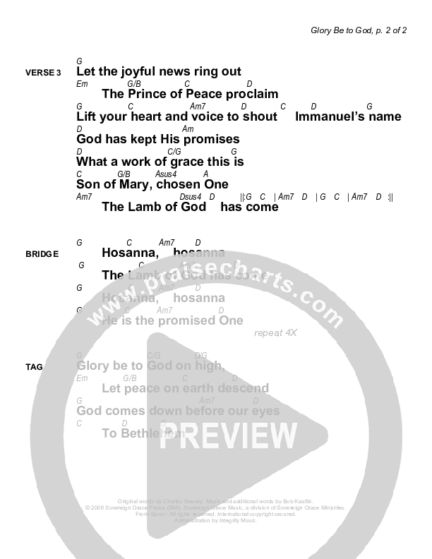 Glory Be To God Chords & Lyrics (Sovereign Grace)