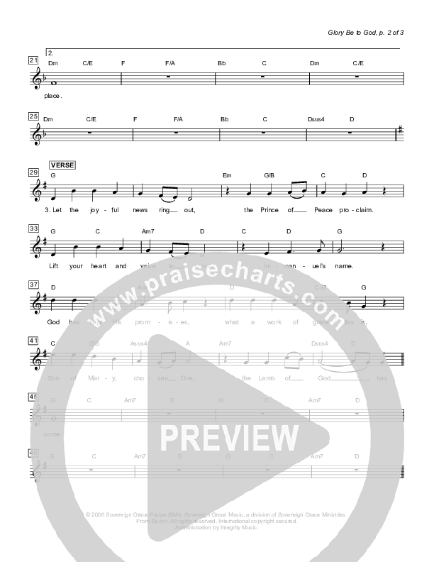 Glory Be To God Lead Sheet (Sovereign Grace)