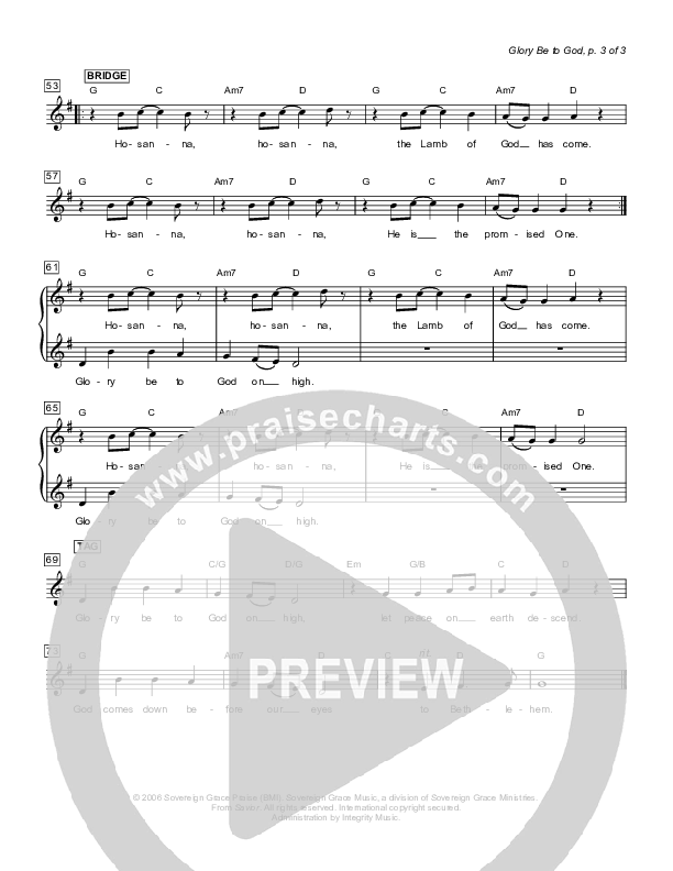 Glory Be To God Lead Sheet (Sovereign Grace)