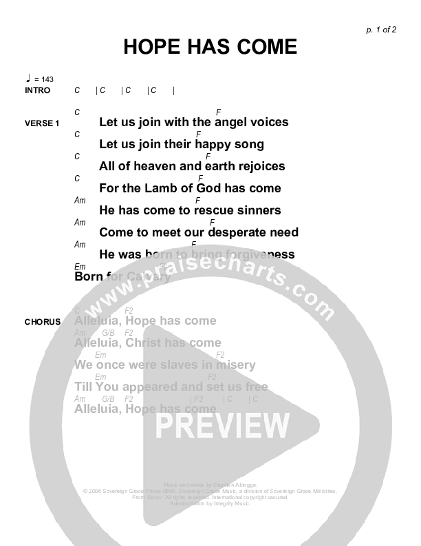 Hope Has Come Chords & Lyrics (Sovereign Grace)