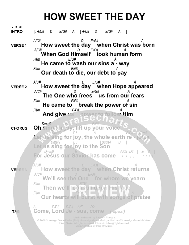 How Sweet The Day Chords & Lyrics (Sovereign Grace)