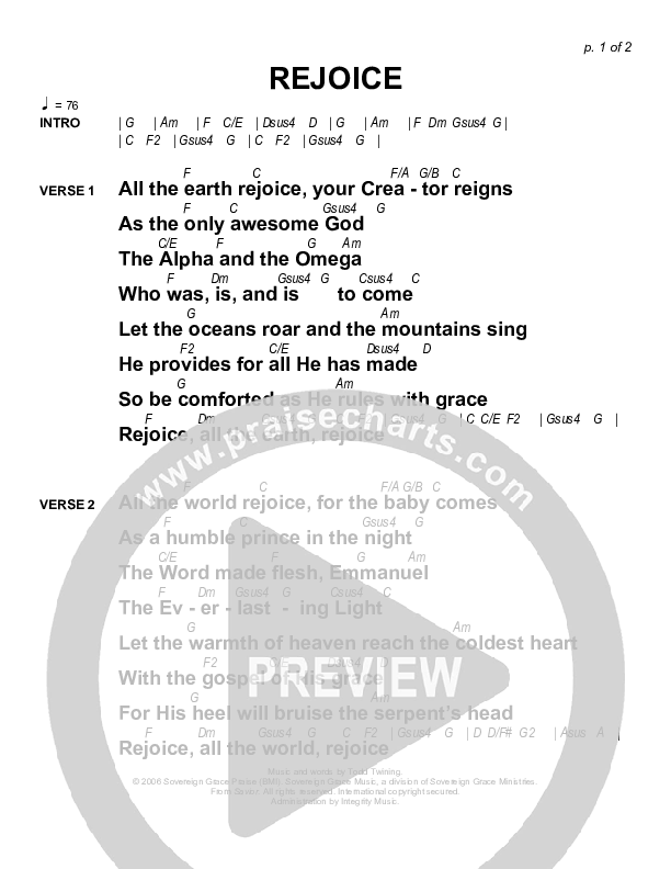 Rejoice Chords & Lyrics (Sovereign Grace)