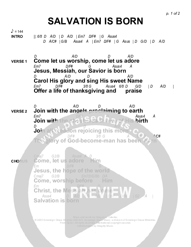 Salvation Is Born Chords & Lyrics (Sovereign Grace)
