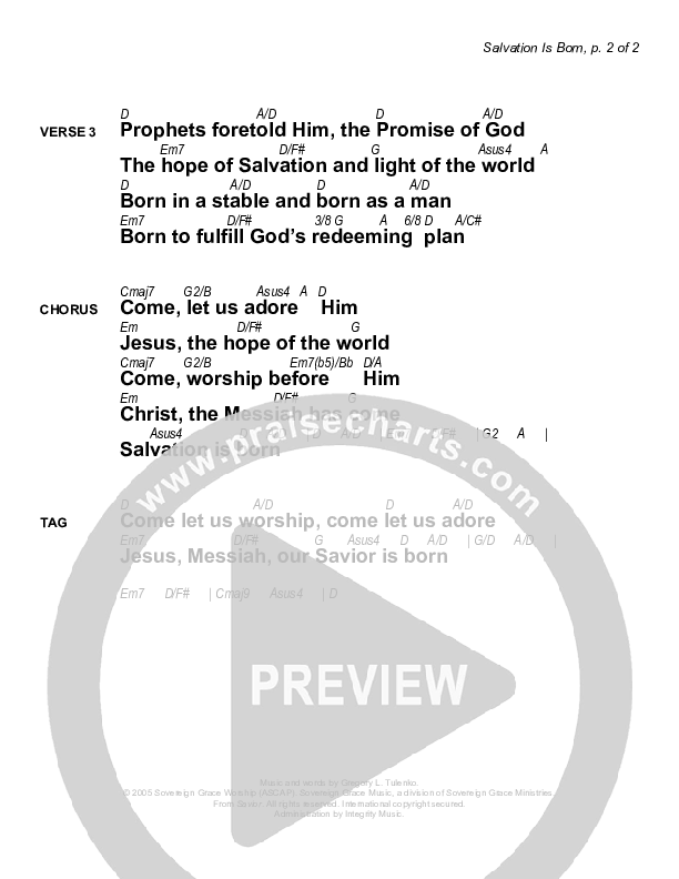 Salvation Is Born Chords & Lyrics (Sovereign Grace)