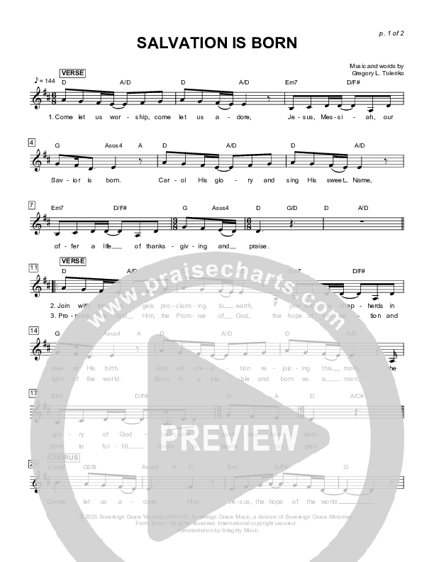 Salvation Is Born Lead Sheet (Sovereign Grace)