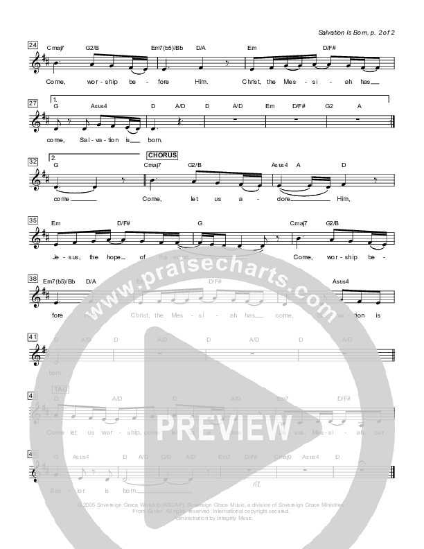 Salvation Is Born Lead Sheet (Sovereign Grace)