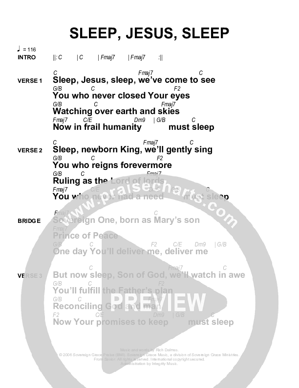 Sleep Jesus Sleep Chords & Lyrics (Sovereign Grace)