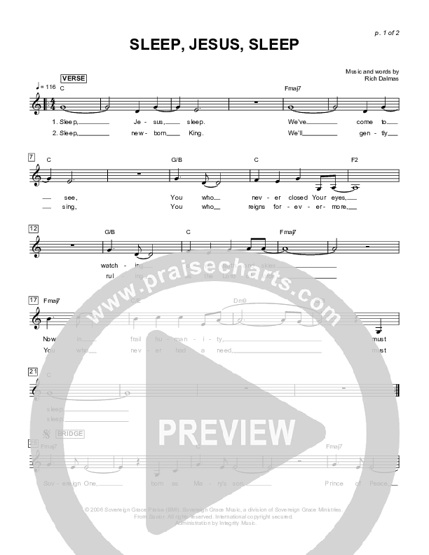 Sleep Jesus Sleep Sheet Music PDF (Sovereign Grace) PraiseCharts
