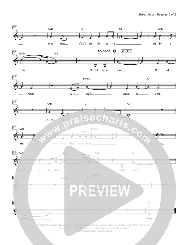 Sleep Jesus Sleep Lead Sheet (Sovereign Grace)