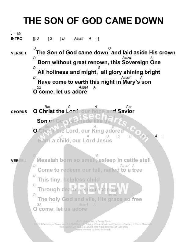 The Son Of God Came Down Chords & Lyrics (Sovereign Grace)