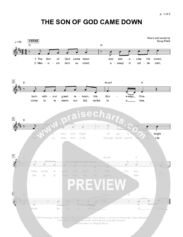 The Son Of God Came Down Lead Sheet (Sovereign Grace)