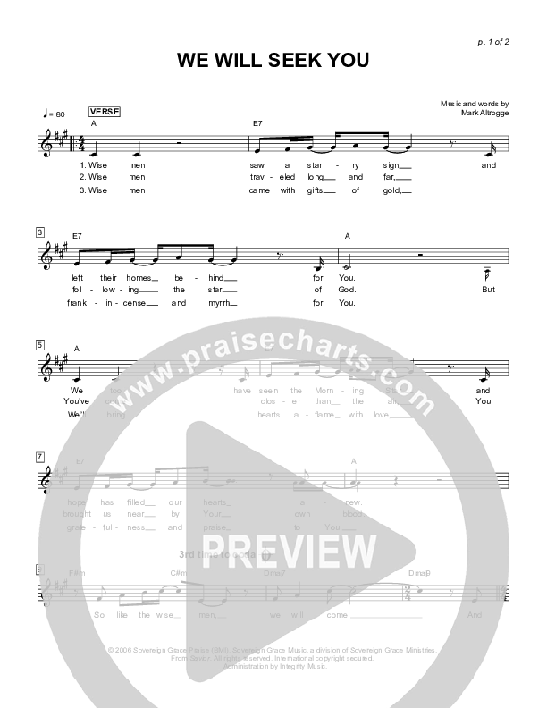 We Will Seek You Lead Sheet (Sovereign Grace)