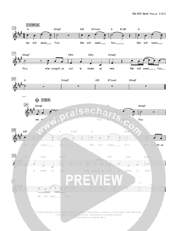 We Will Seek You Lead Sheet (Sovereign Grace)
