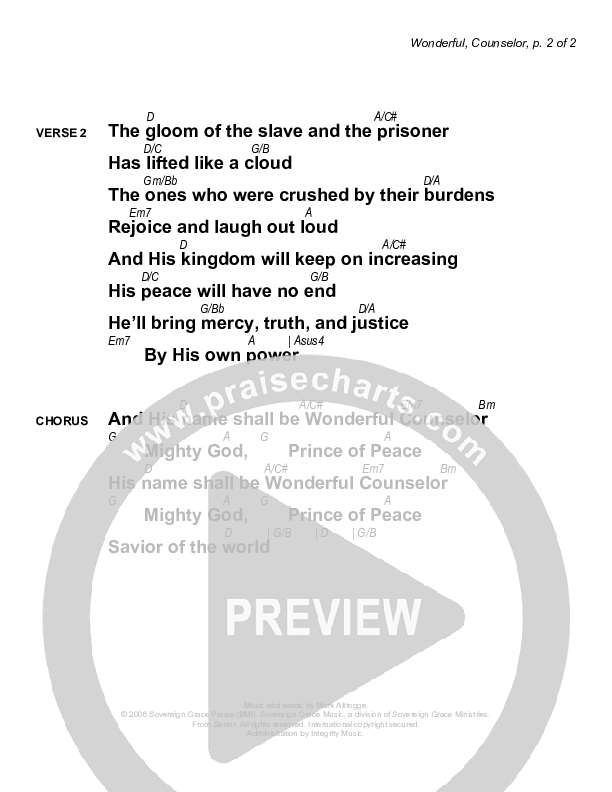 Wonderful Counselor Chords & Lyrics (Sovereign Grace)