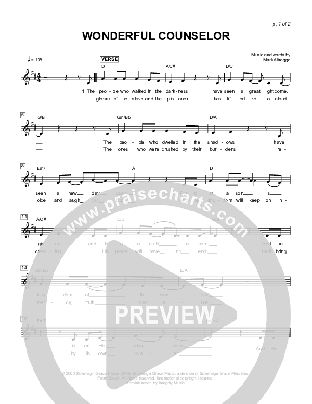 Wonderful Counselor Lead Sheet (Sovereign Grace)