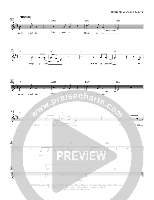 Wonderful Counselor Lead Sheet (Sovereign Grace)