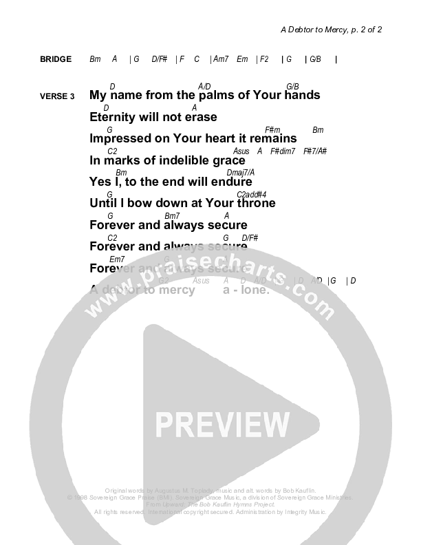 A Debtor To Mercy Chords & Lyrics (Sovereign Grace)