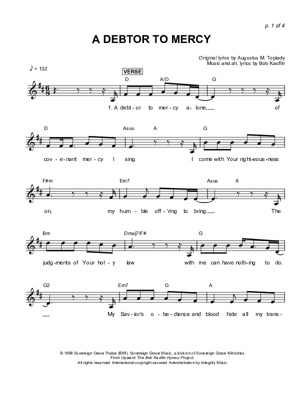 A Debtor To Mercy Lead Sheet (Sovereign Grace)