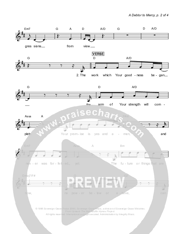 A Debtor To Mercy Lead Sheet (Sovereign Grace)