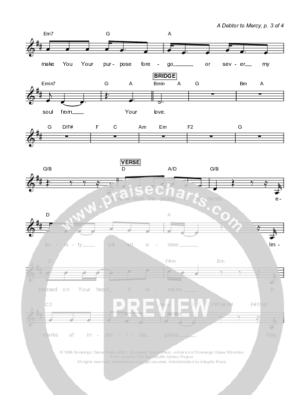 A Debtor To Mercy Lead Sheet (Sovereign Grace)