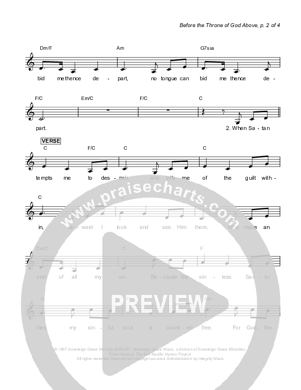 Before The Throne Of God Above Lead Sheet (Sovereign Grace)