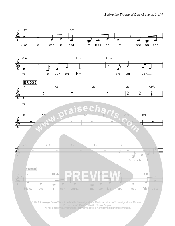 Before The Throne Of God Above Lead Sheet (Sovereign Grace)