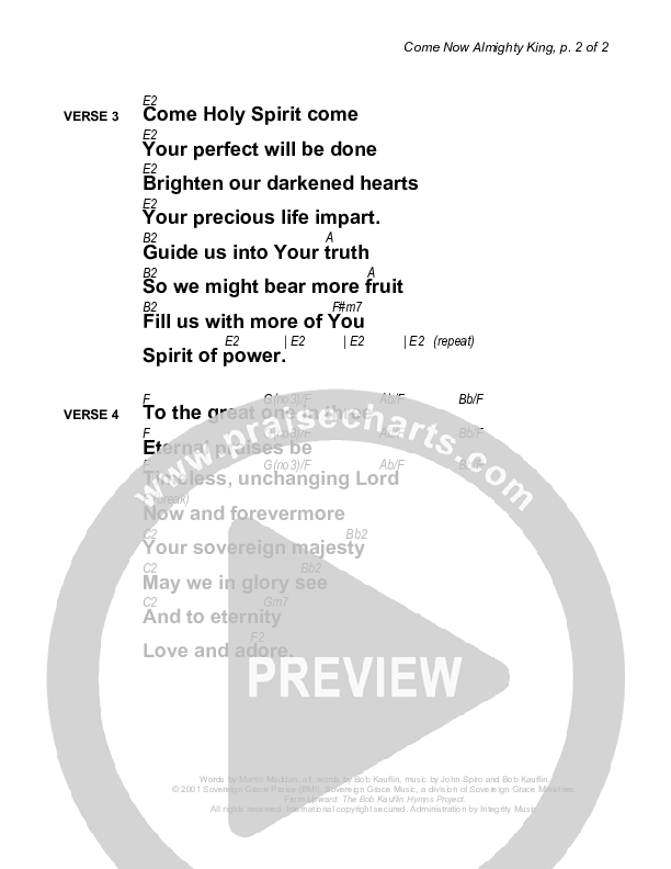 Come Now Almighty King Chords & Lyrics (Sovereign Grace)