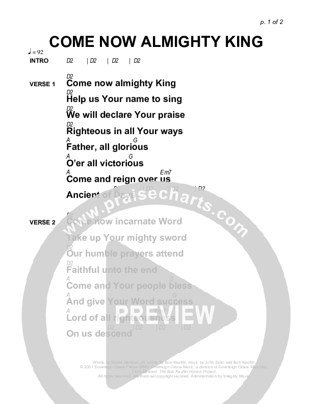 Come Now Almighty King Chords & Lyrics (Sovereign Grace)