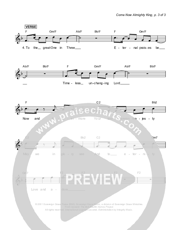 Come Now Almighty King Lead Sheet (Sovereign Grace)
