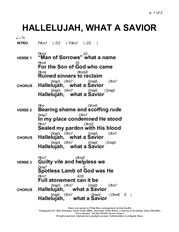 Hallelujah What A Savior (Instrumental) Chords & Lyrics (Sovereign Grace)