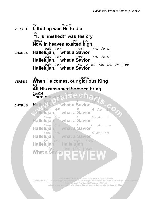 Hallelujah What A Savior (Instrumental) Chords & Lyrics (Sovereign Grace)