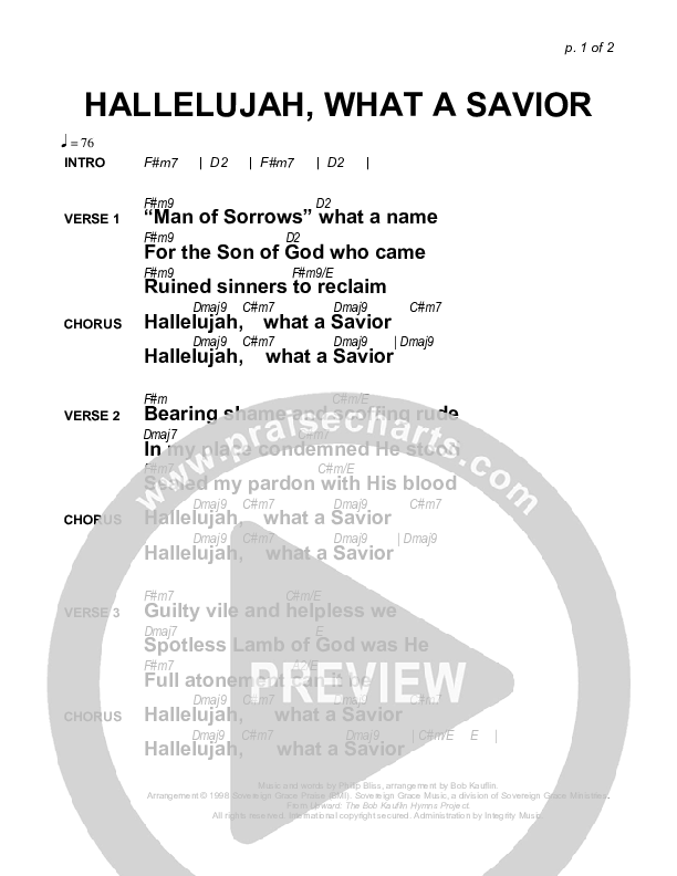 Hallelujah What A Savior (Instrumental) Chords & Lyrics (Sovereign Grace)