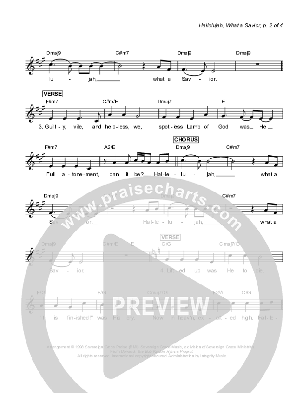 Hallelujah What A Savior (Instrumental) Lead Sheet (Sovereign Grace)