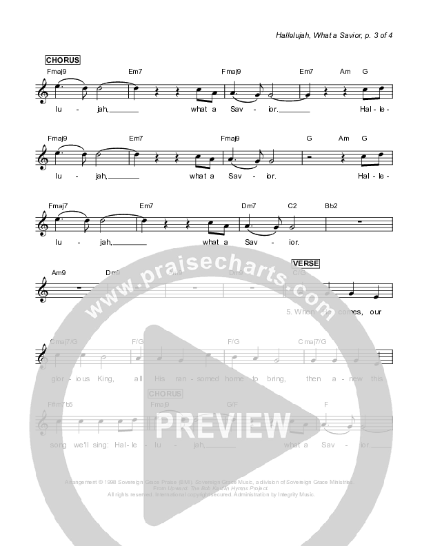 Hallelujah What A Savior (Instrumental) Lead Sheet (Sovereign Grace)