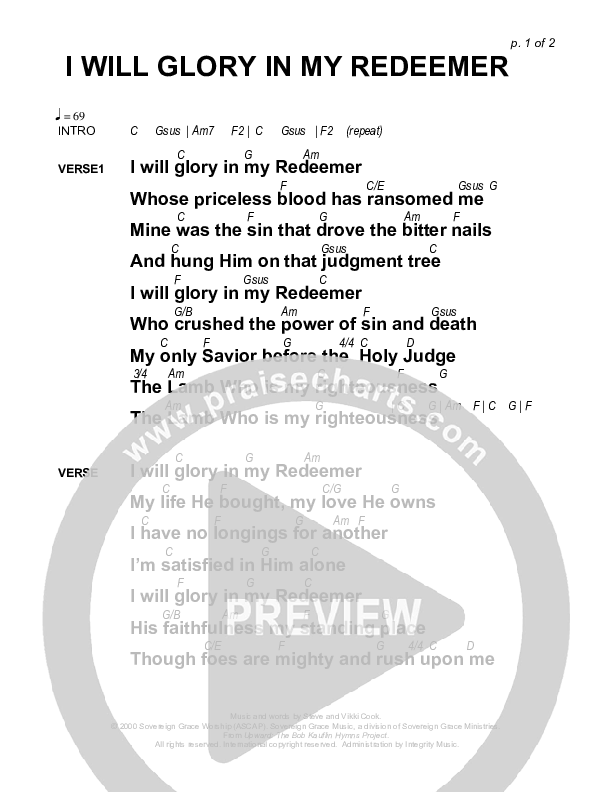 I Will Glory In My Redeemer Chords & Lyrics (Sovereign Grace)