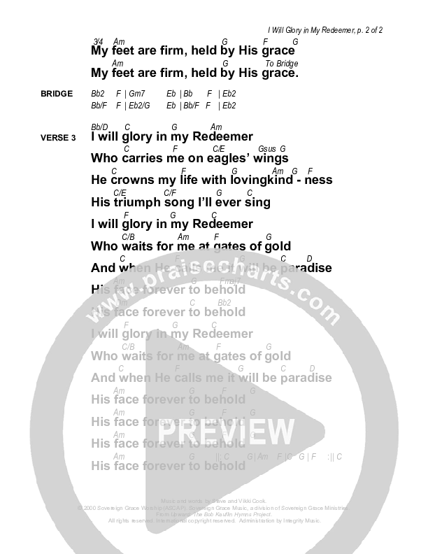 I Will Glory In My Redeemer Chords & Lyrics (Sovereign Grace)