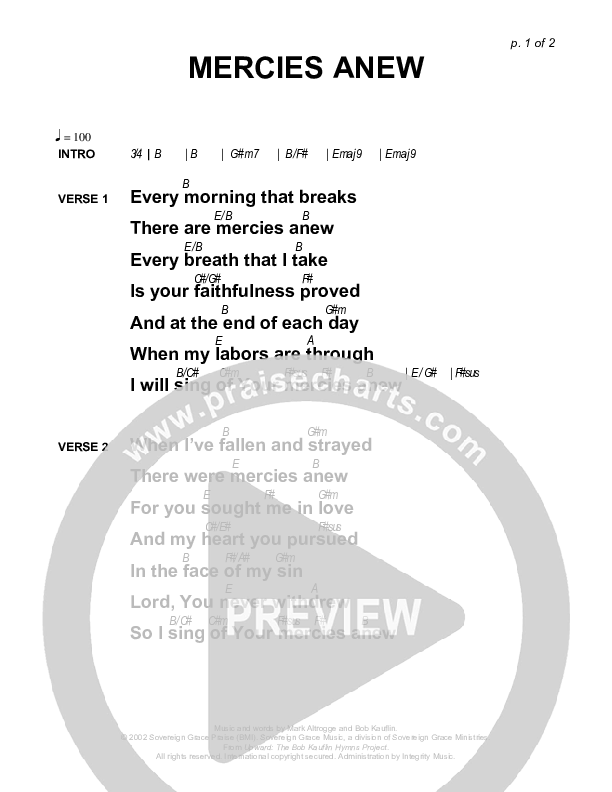 Mercies Anew Chords & Lyrics (Sovereign Grace)