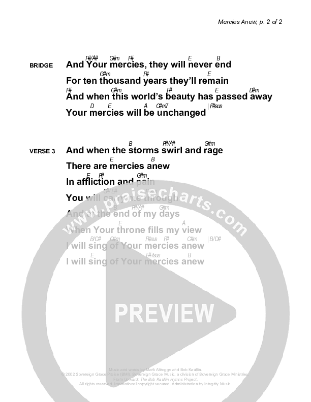 Mercies Anew Chords & Lyrics (Sovereign Grace)
