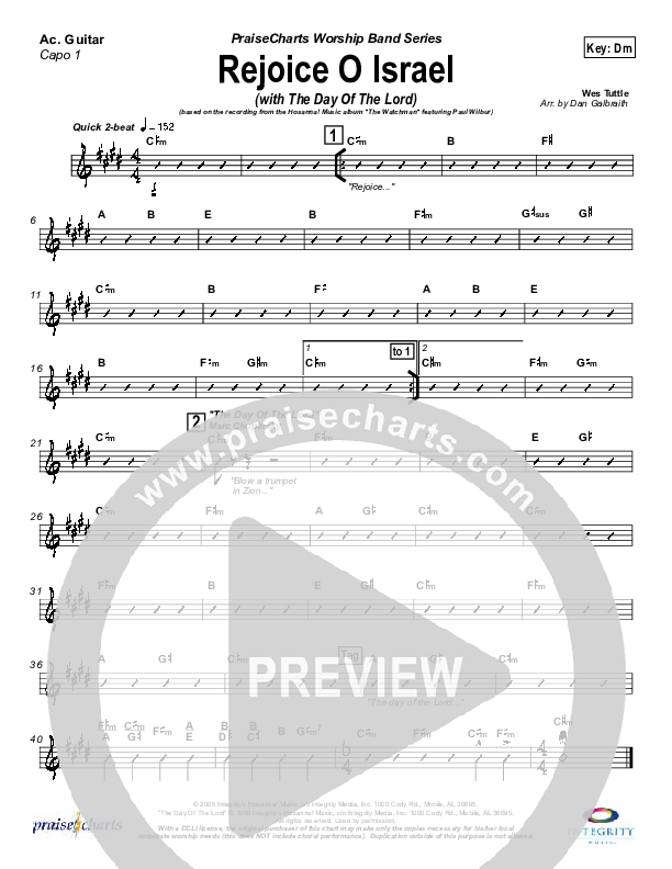 Rejoice O Israel Rhythm Chart (Paul Wilbur)