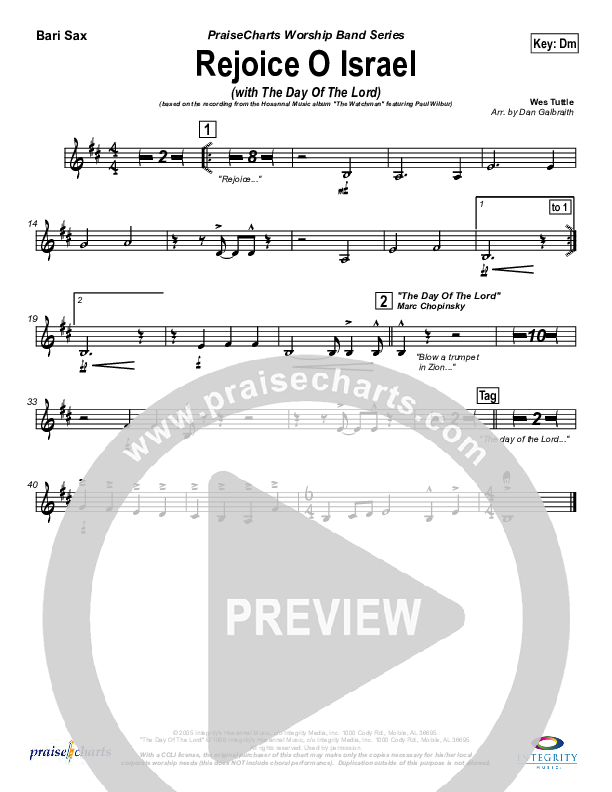 Rejoice O Israel Bari Sax (Paul Wilbur)