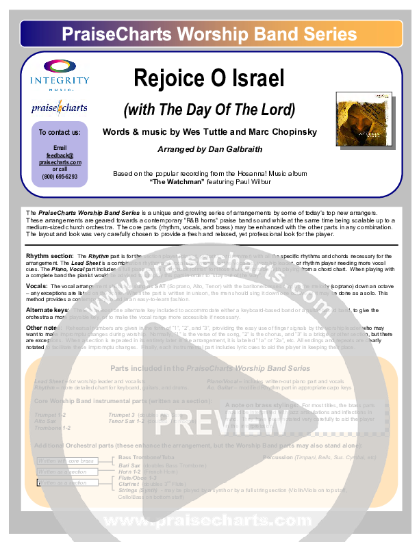 Rejoice O Israel Cover Sheet (Paul Wilbur)