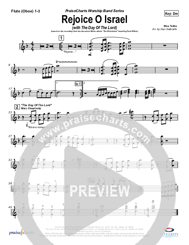 Rejoice O Israel Flute/Oboe 1/2/3 (Paul Wilbur)
