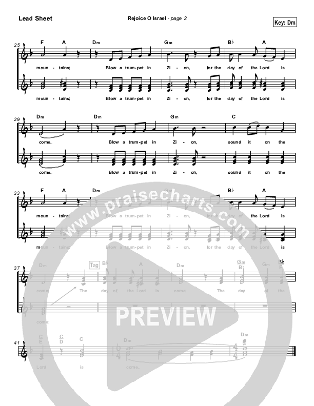 Rejoice O Israel Lead Sheet (Paul Wilbur)