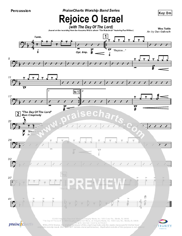 Rejoice O Israel Percussion (Paul Wilbur)