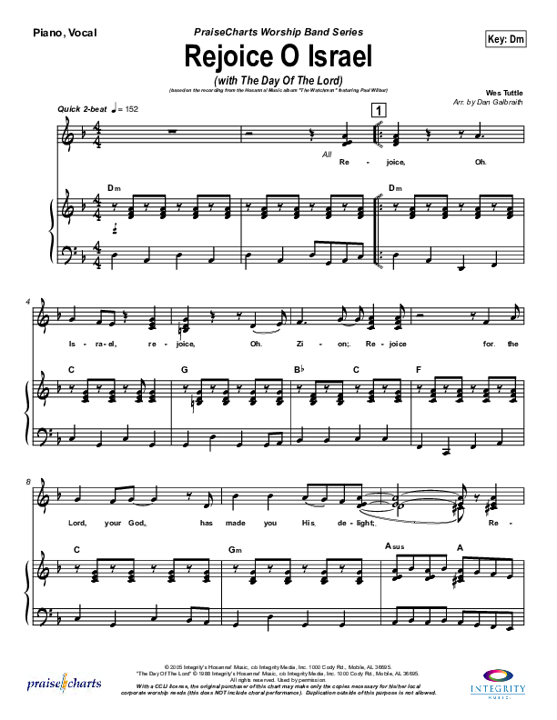 Rejoice O Israel Piano/Vocal (Paul Wilbur)