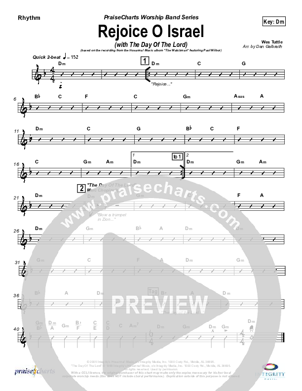 Rejoice O Israel Rhythm Chart (Paul Wilbur)