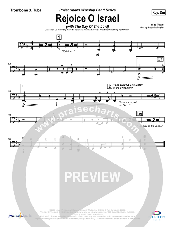 Rejoice O Israel Trombone 3 (Paul Wilbur)