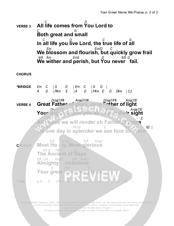 Your Great Name We Praise Chords & Lyrics (Sovereign Grace)