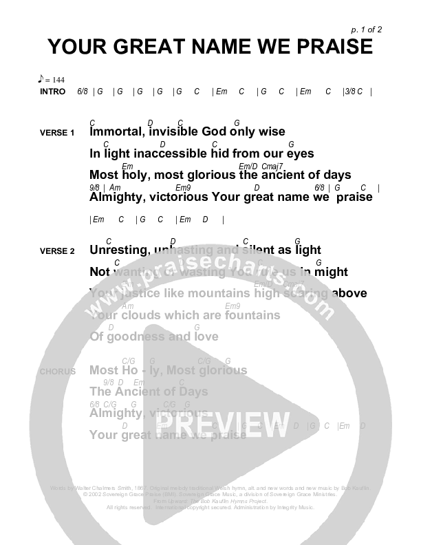 Your Great Name We Praise Chords & Lyrics (Sovereign Grace)