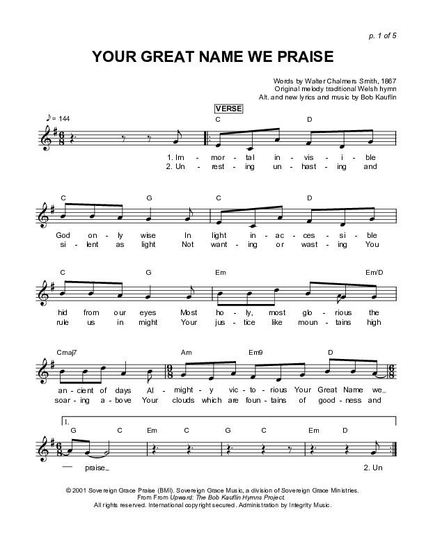 Your Great Name We Praise Lead Sheet (Sovereign Grace)